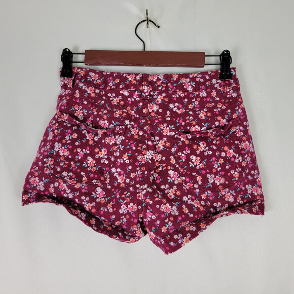 SO Shorts Juniors 7 Multicolor Mid Rise Womens Colorful Floral Pockets Maroon - Picture 2 of 14